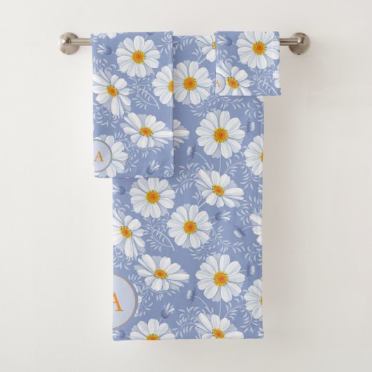 Mit Monogramm Blau, orange Blume auf blauem Hinter Badhandtuch Set (Insitu)