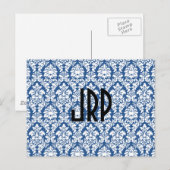 Mit Monogramm & blau Postkarte (Vorne/Hinten)