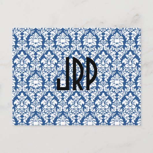 Mit Monogramm & blau Postkarte (Vorderseite)