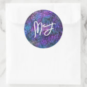 Mit Monogramm Blau, Schwarz und Lila digitale Kuns Runder Aufkleber (Tasche)
