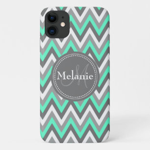 Mit Monogramm Blau und Grau Zickzack Muster Case-Mate iPhone Hülle