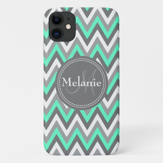 Mit Monogramm Blau und Grau Zickzack Muster Case-Mate iPhone Hülle (Rückseite)