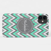 Mit Monogramm Blau und Grau Zickzack Muster Case-Mate iPhone Hülle (Rückseite (Horizontal))