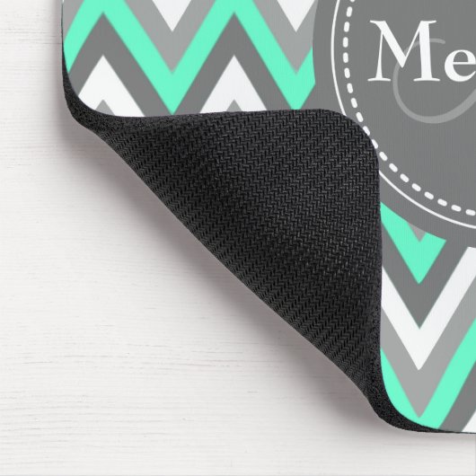 Mit Monogramm Blau und Grau Zickzack Muster Mousepad (Ecke)