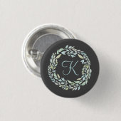 Mit Monogramm Blau und Grün-Grau-Blumenreath Button (Vorne & Hinten)