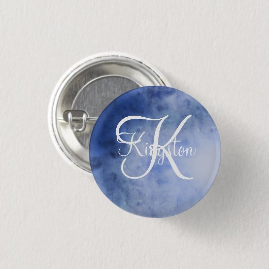 Mit Monogramm Blau und Weiß Button (Vorne & Hinten)
