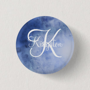 Mit Monogramm Blau und Weiß Button