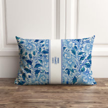 Mit Monogramm Blau und Weiß Chinoiserie Kissen