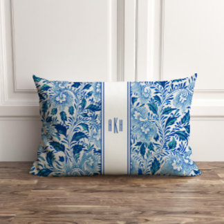 Mit Monogramm Blau und Weiß Chinoiserie Kissen