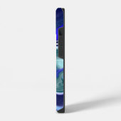 Mit Monogramm Blau und Weiß-Marmor-Fluid Art iPhone Hülle (Linke Seite)