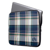 Mit Monogramm Blau und Weiß Multi Thread Kariert Laptopschutzhülle (Vorderseite Links)