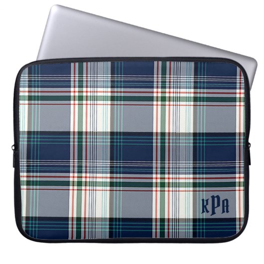 Mit Monogramm Blau und Weiß Multi Thread Kariert Laptopschutzhülle (Vorderseite)