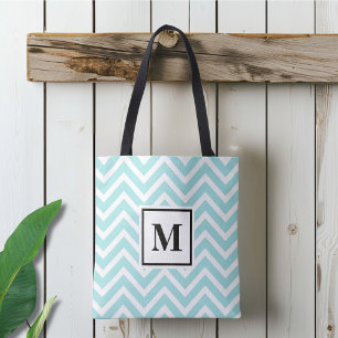 Mit Monogramm Blau und Weiß Zickzack Tasche