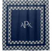 Mit Monogramm Blau, Weiß, Multi Thread Kariert Duschvorhang (Vorderseite)