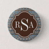 Mit Monogramm blaubraunes Stammmuster Button (Vorderseite)