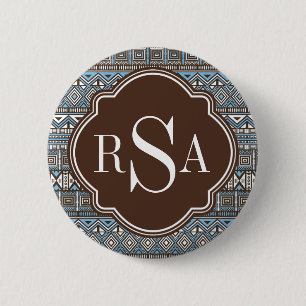 Mit Monogramm blaubraunes Stammmuster Button
