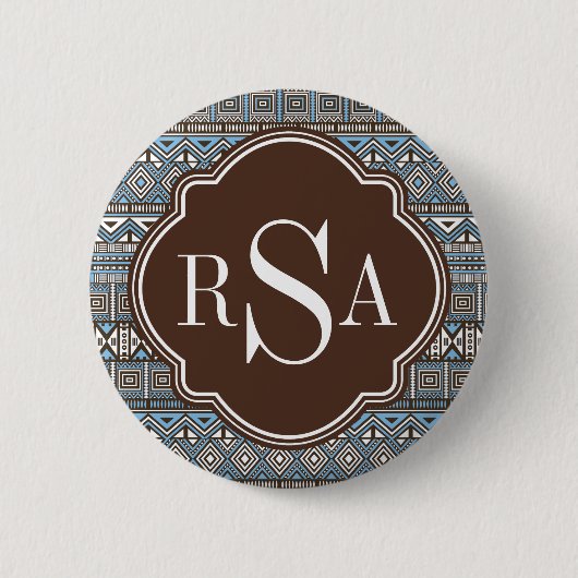 Mit Monogramm blaubraunes Stammmuster Button (Vorderseite)