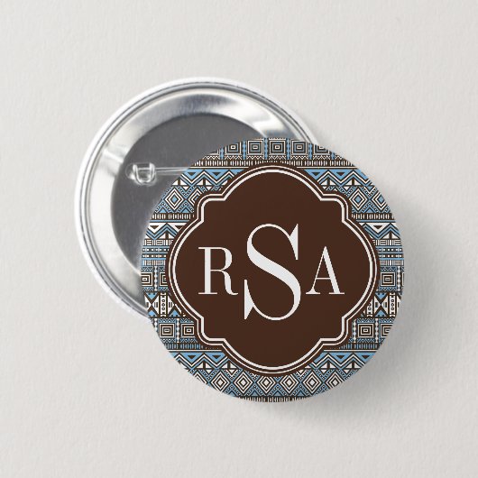 Mit Monogramm blaubraunes Stammmuster Button (Vorne & Hinten)