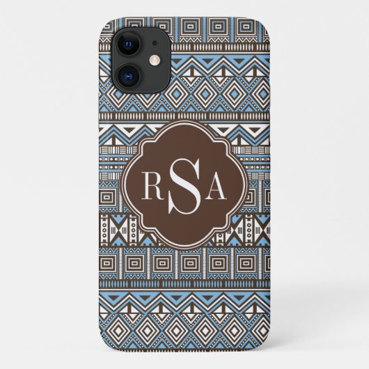 Mit Monogramm blaubraunes Stammmuster Case-Mate iPhone Hülle (Rückseite)