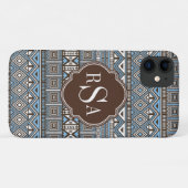 Mit Monogramm blaubraunes Stammmuster Case-Mate iPhone Hülle (Rückseite (Horizontal))