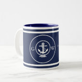 mit Monogramm blaue Ankerlinie der Nautischen See Zweifarbige Tasse (Vorderseite Links)