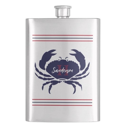 Mit Monogramm blaue blaue Krabbe Flachmann (Vorderseite)