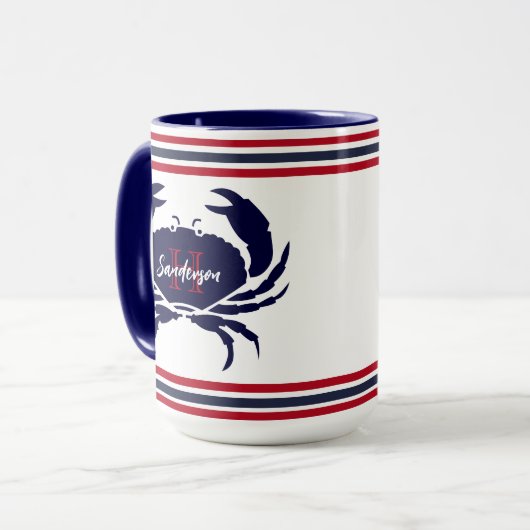Mit Monogramm blaue blaue Krabbe Tasse (Vorderseite Links)