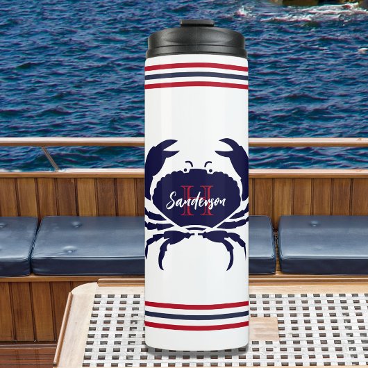 Mit Monogramm blaue blaue Krabbe Thermosbecher
