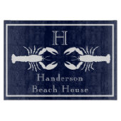 Mit Monogramm blaue Hummer-Nautikerin Schneidebrett (Vorderseite)