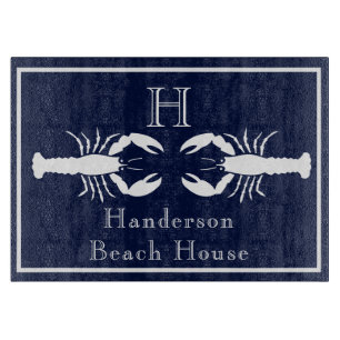 Mit Monogramm blaue Hummer-Nautikerin Schneidebrett