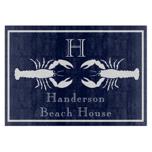 Mit Monogramm blaue Hummer-Nautikerin Schneidebrett (Vorderseite)