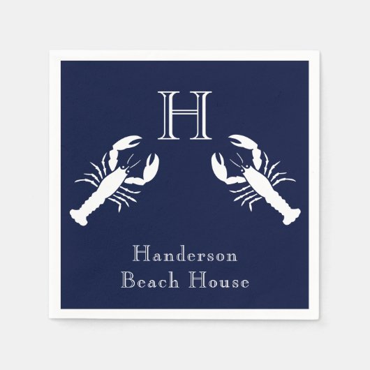 Mit Monogramm blaue Hummer-Nautikerin Serviette (Vorderseite)