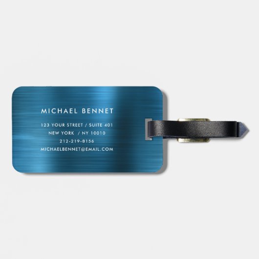 Mit Monogramm blaue Imitate Brushed Metal Gepäckanhänger (Rückseite horizontal)