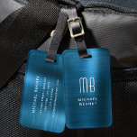 Mit Monogramm blaue Imitate Brushed Metal Gepäckanhänger<br><div class="desc">Personalisierte Mit Monogramm blaue Imitate Brushed Metal Gepäckmarke</div>