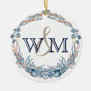 Mit Monogramm Blaue Mauve Muschel Keramik Ornament