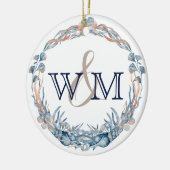 Mit Monogramm Blaue Mauve Muschel Keramik Ornament (Links)