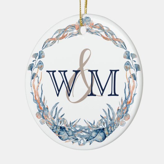 Mit Monogramm Blaue Mauve Muschel Keramik Ornament (Links)