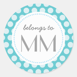 Mit Monogramm blaue Punkte - DIY-Tags Runder Aufkleber