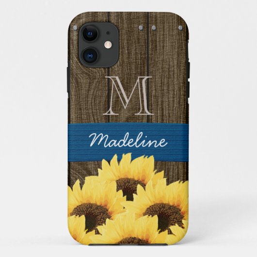 MIT MONOGRAMM BLAUE RUSTIKALE SONNENBLUME Case-Mate iPhone HÜLLE (Rückseite)