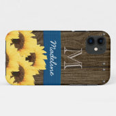 MIT MONOGRAMM BLAUE RUSTIKALE SONNENBLUME Case-Mate iPhone HÜLLE (Rückseite (Horizontal))