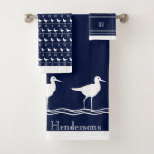 Mit Monogramm blaue Sandpipers Nautical Ba Badhandtuch Set (Insitu)