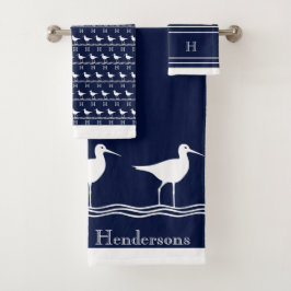 Mit Monogramm blaue Sandpipers Nautical Ba Badhandtuch Set