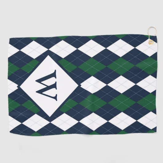 Mit Monogramm blaue und grüne Raute Golfhandtuch (Horizontal)
