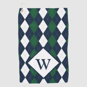 Mit Monogramm blaue und grüne Raute Golfhandtuch