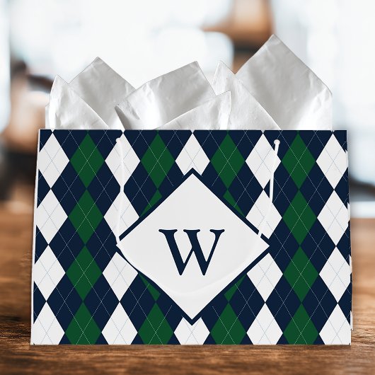 Mit Monogramm blaue und grüne Raute Große Geschenktüte