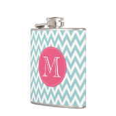 Mit Monogramm blaue und rosa Zickzack Flasche Flachmann (Links)