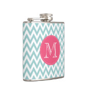Mit Monogramm blaue und rosa Zickzack Flasche Flachmann (Rechts)
