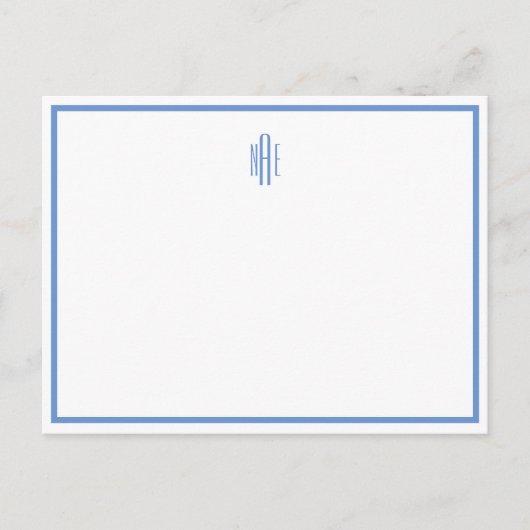 Mit Monogramm blaue und weiße Flat-Postkarte Postkarte (Vorderseite)