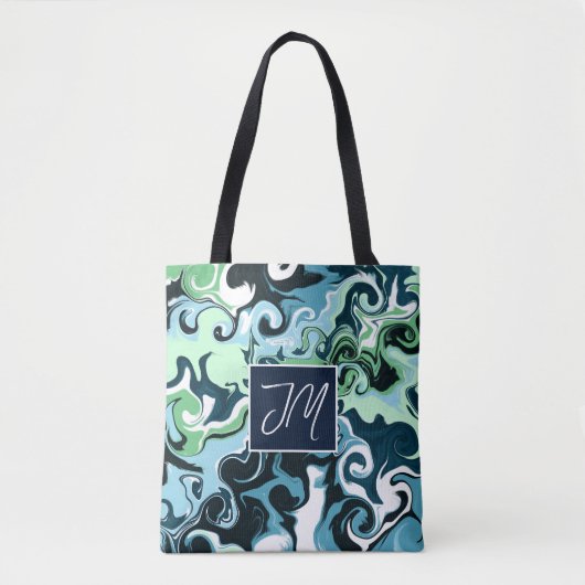 Mit Monogramm blaue und weiße Marmorkunst Tasche (Vorderseite)