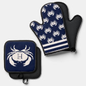 Mit Monogramm blaue Weißkrebserkrankung Ofenhandschuh & Topflappen-Set (Vorderseite/Rückseite)